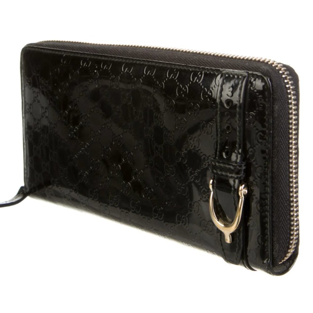 Gucci Microguccissima Pattern Black Patent Leather Continental Wallet
